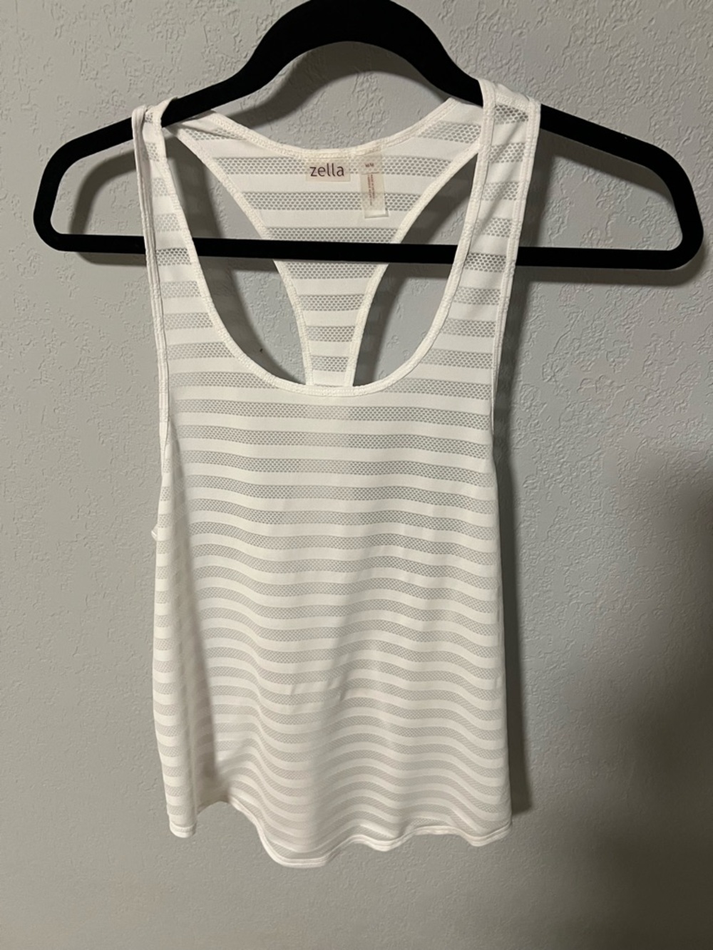Zella White Sheer Striped Racerback Tank